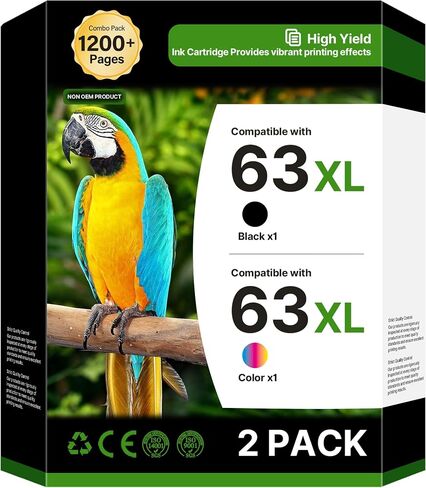 63XL Ink Cartridges Black and Color (2-Pack) for HP Ink 63 XL B7RT2AN in Kuwait