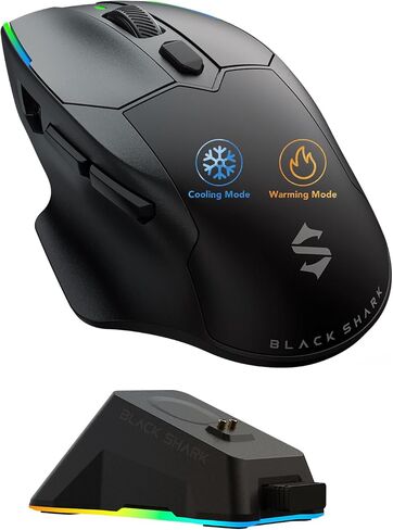 Black Shark Funcooler Wireless Gaming Mouse, Active Cooling & Heating, Dual 8KHz Polling Rate, 30K DPI Optical Sensor, Tri-Mode Wireless, Charging Dock, Ergonomic Right-Hand for PC/Mac in Saudi Arabia