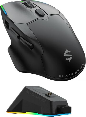 Black Shark Funcooler Wireless Gaming Mouse, Active Cooling & Heating, Dual 8KHz Polling Rate, 30K DPI Optical Sensor, Tri-Mode Wireless, Charging Dock, Ergonomic Right-Hand for PC/Mac in Saudi Arabia