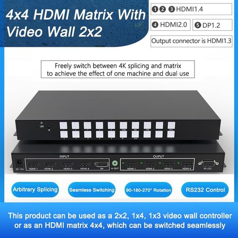 4K 4x4 Seamless HDMI Matrix Switch Video Wall Controller 4 Input 4 Output in Kuwait