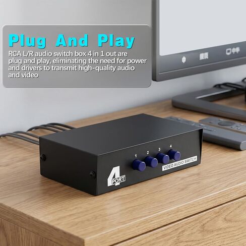 Duttek AV Switch Box,RCA Switcher,AV(3 RCA) Cable 4 in 1 Out Composite Video L/R Audio Selector Box for Wii, PS2, Xbox, DVD Player, STB, HDTV, No Power Required in Saudi Arabia