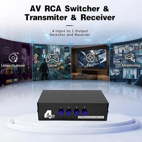 Duttek AV Switch Box,RCA Switcher,AV(3 RCA) Cable 4 in 1 Out Composite Video L/R Audio Selector Box for Wii, PS2, Xbox, DVD Player, STB, HDTV, No Power Required in Saudi Arabia