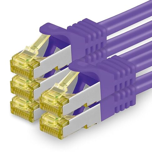 1aTTack.de Cat.7 Patch Cable Set S/FTP (PiMF) Ethernet LAN Network Cables 10 Gigabit/s High Speed 600 MHz with Locking Protection Halogen-Free (LSZH) Violet - 5 Pieces 1m in Kuwait