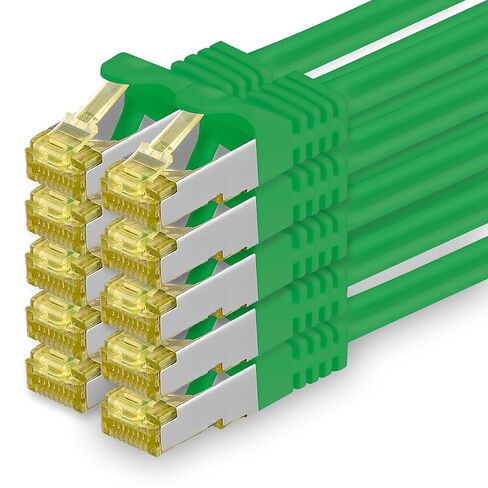 Cat.7 Patch Cable Set S/FTP (PiMF) Ethernet LAN Network Cables 10 Gigabit/s High Speed 600 MHz with Locking Protection Halogen-Free (LSZH) Green - 10 Pieces 1 5m in Kuwait