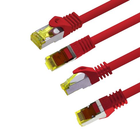 Cat.7 Patch Cable Set S/FTP (PiMF) Ethernet LAN Network Cables 10 Gigabit/s High Speed 600 MHz with Locking Protection Halogen-Free (LSZH) red - 1 Piece 2m in Kuwait