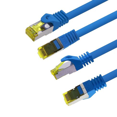 1aTTack.de Cat.7 Patch Cable Set S/FTP (PiMF) Ethernet LAN Network Cables 10 Gigabit/s High Speed 600 MHz with Locking Protection Halogen-Free (LSZH) Blue - 1 Piece 15m in Kuwait