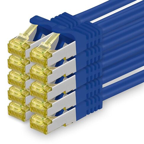 Cat.7 Patch Cable Set S/FTP (PiMF) Ethernet LAN Network Cables 10 Gigabit/s High Speed 600 MHz with Locking Protection Halogen-Free (LSZH) Blue - 10 Pieces 0 25m in Kuwait