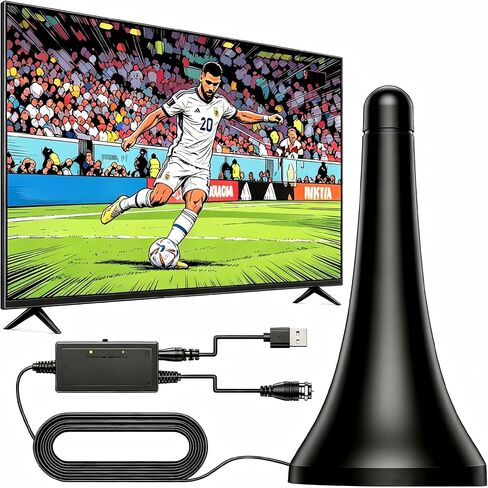 TV Antenna for Smart TV, Indoor Antenna for Local Channels, Long Range Reception, Supports 4K 1080p HD, Amplified Signal Booster, 9.84FT Coax Cable, Easy Installation in Kuwait