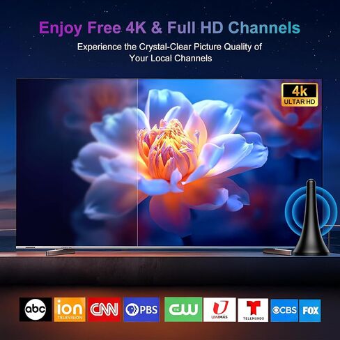 TV Antenna for Smart TV, Indoor Antenna for Local Channels, Long Range Reception, Supports 4K 1080p HD, Amplified Signal Booster, 9.84FT Coax Cable, Easy Installation in Kuwait