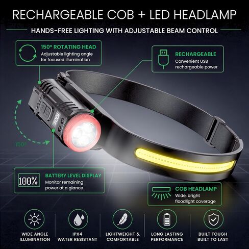 Rechargeable Headlamp, 350LM Wide Beam LED Head Light in Kuwait