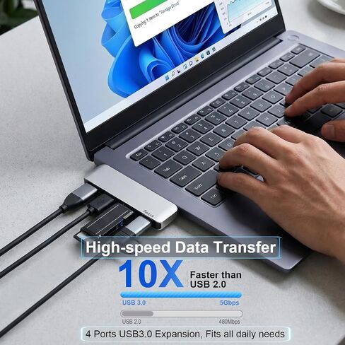USB C to USB Hub with 4 USB 3.0 Ports for MacBook Pro/Air — Direct Plug USB Splitter for Laptop, Flush-Fit Cable-Free Design, Compatible with iMac Dell HP Surface in Kuwait