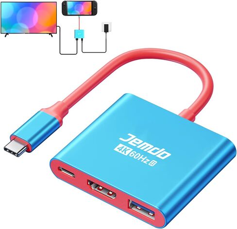 JEMDO Switch 2 HDMI Adapter Dock Station(3 Ports),4K@60Hz,HDMI 2.0 & 18Gbps,PD 100W & USB 3.0,Portable USB C to HDMI Travel Dock for TV Compatible with Nintendo Switch 2(Only Below V21.0.0)/OLED/2017 in Kuwait