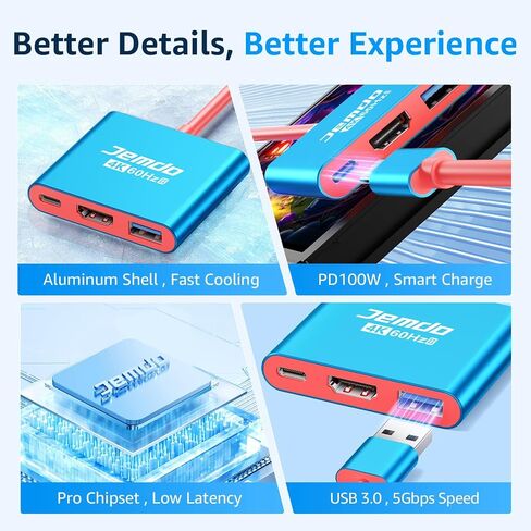 JEMDO Switch 2 HDMI Adapter Dock Station(3 Ports),4K@60Hz,HDMI 2.0 & 18Gbps,PD 100W & USB 3.0,Portable USB C to HDMI Travel Dock for TV Compatible with Nintendo Switch 2(Only Below V21.0.0)/OLED/2017 in Kuwait