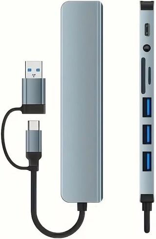 8-in-1 USB C Hub with SD, TF Card Reader, USB-A, B, C Ports and 3.5mm Audio Jack - Portable Aluminum Alloy Docking Station for Notebook Computers, Smart Phones, Tablet Computers, Smart TVs in Kuwait