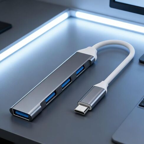 1-Pcs USB C to USB Hub Multiport Adapter,4 Port Adapter for Laptop Desktop and PC Expansion - Grey in Kuwait