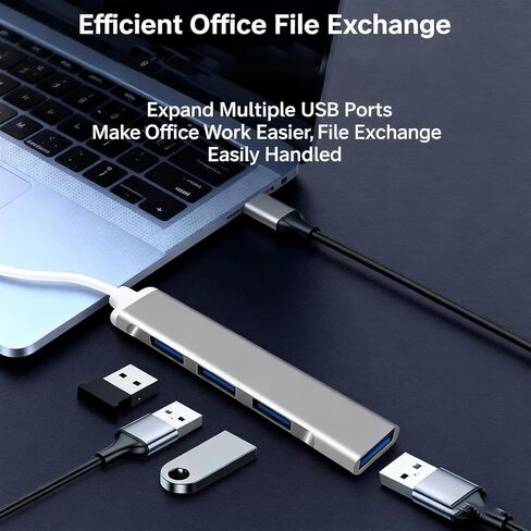 1-Pcs USB C to USB Hub Multiport Adapter,4 Port Adapter for Laptop Desktop and PC Expansion - Grey in Kuwait