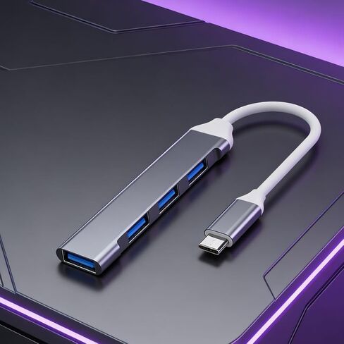 1-Pcs USB C to USB Hub Multiport Adapter,4 Port Adapter for Laptop Desktop and PC Expansion - Grey in Kuwait