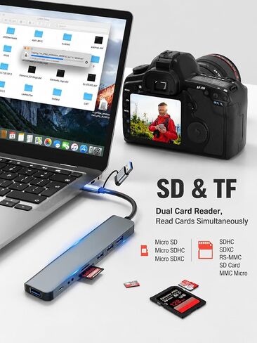 USB C Hub Multiport Adapter,USB 3.0 Hub with SD TF Card Reader and Audio Port,Portable USB Splitter for Laptop Tablet Desktop in Kuwait