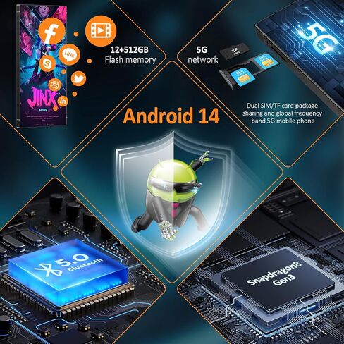 I24 Ultra Unlocked Cell Phone, 6800mAh Long Battery Life Smartphone,Built in Pen,6.8" HD Screen 8+256GB Unlocked Phones,5G/Dual SIM/Fingerprint Unlock/Face ID (Sky Blue) in Saudi Arabia