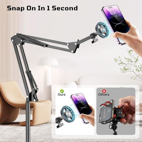 Kefotic Floor Magnetic Phone Holder for Bed Laying Down, Adjustable Bedside Phone Stand for iPhone Magsafe, Headboard Cell Phone Mount for Reading in Kuwait