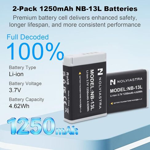 2-Pack NB-13L 1250mAh Battery and Charger Set in Kuwait