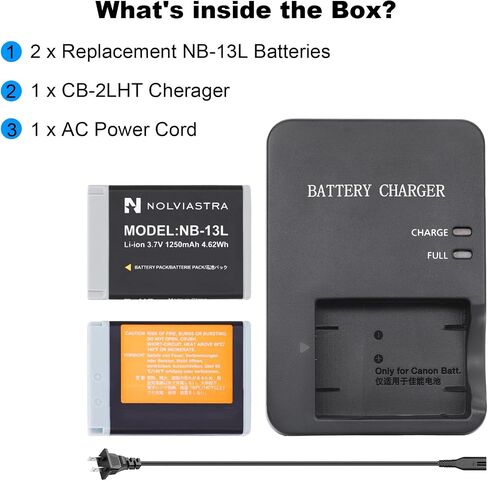 2-Pack NB-13L 1250mAh Battery and Charger Set in Kuwait