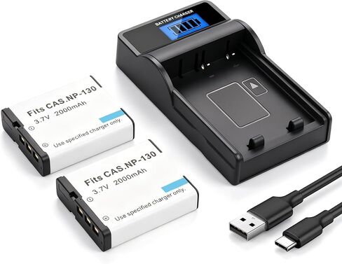 2-Pack NP-130 Battery, Slim LCD Charger for Cas NP-130 Exilim EX-10 EX-100 in Kuwait