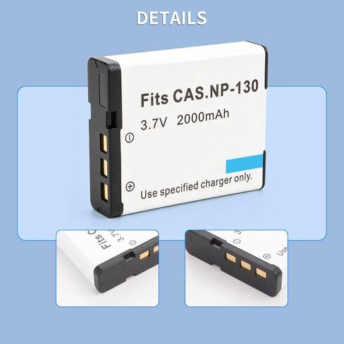 2-Pack NP-130 Battery, Slim LCD Charger for Cas NP-130 Exilim EX-10 EX-100 in Kuwait