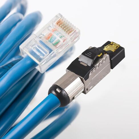 POPETPOP Cat8 Shielded Pass Through Rj45 Modular Ethernet Connector Plug, Tool-Free Crimp, Dustproof Network Cable Adapter for LAN and Server Use in Kuwait
