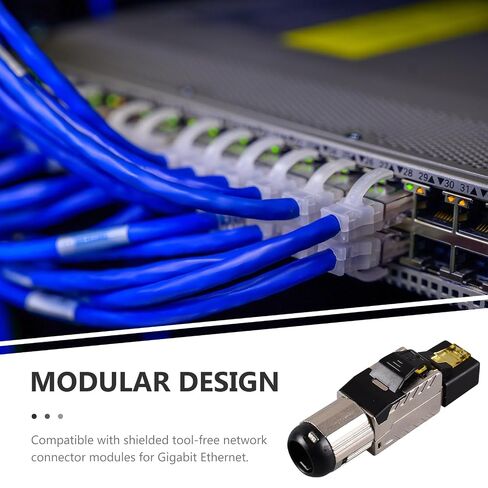 POPETPOP Cat8 Shielded Pass Through Rj45 Modular Ethernet Connector Plug, Tool-Free Crimp, Dustproof Network Cable Adapter for LAN and Server Use in Kuwait