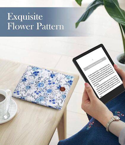 TiMOVO 6-7 Inch eReader Sleeve, White Blue Floral in Kuwait