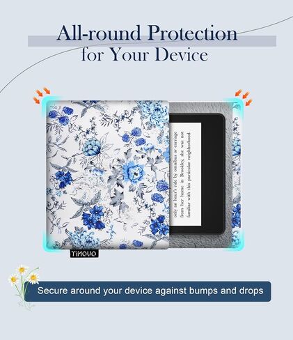TiMOVO 6-7 Inch eReader Sleeve, White Blue Floral in Kuwait