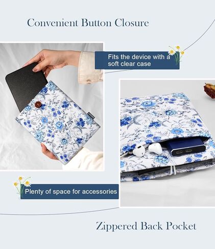 TiMOVO 6-7 Inch eReader Sleeve, White Blue Floral in Kuwait