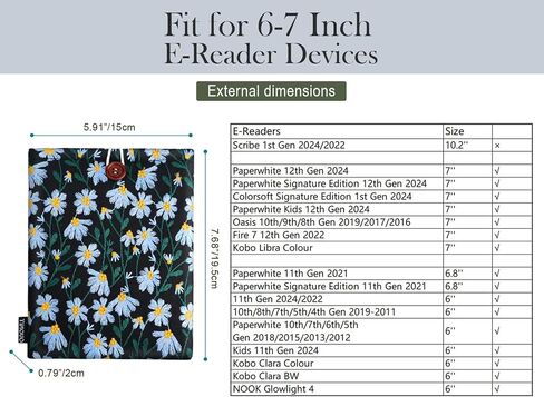 TiMOVO 6-7 Inch eReader Sleeve, Black&Blue Daisy in Kuwait