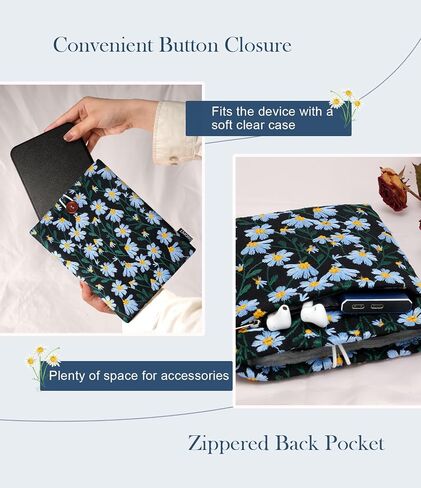 TiMOVO 6-7 Inch eReader Sleeve, Black&Blue Daisy in Kuwait