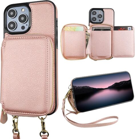 Bocasal RFID Blocking Crossbody Wallet Case for iPhone 14 Pro, Black in Kuwait