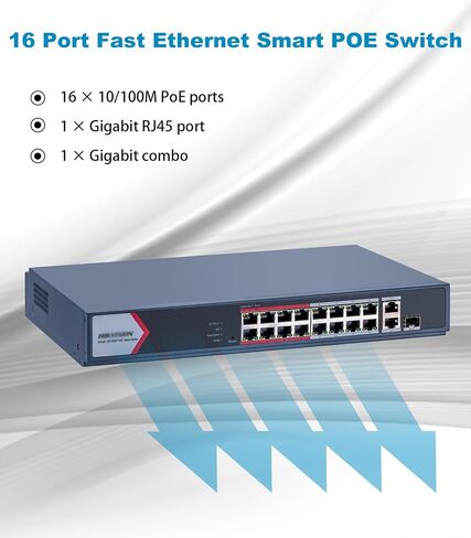 DS-3E1318P-EI/M HIKVIS0N_16 Port Gigabit PoE Switch 16 PoE+ Ports @130 W, 1 × Gigabit RJ45 Port,1 × Gigabit Combo, Plug & Play, Support 802.1Q VLAN, PoE Auto Recovery, Metal Material in Kuwait