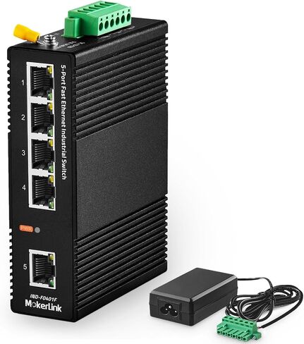MokerLink 5 Port PoE Gigabit Industrial DIN-Rail Ethernet Switch, 14Gbps Switching Capacity, IP40 Rated Network Switch (-40 to 185°F), with UL Power Supply in Kuwait