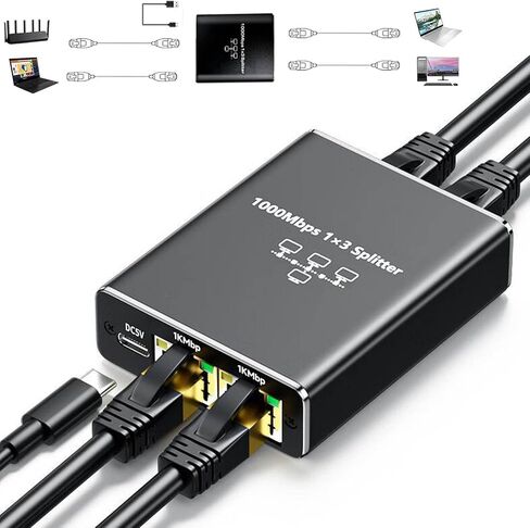 Gigabit Ethernet Splitter 1 to 4, 1000Mbps RJ45 Network Ethernet Switch Network Hub, LAN Internet Splitter Adapter for Cat 5/5e/6/7/8 Cable[ 4 Devices Networked Simultaneously in Kuwait
