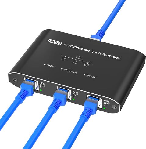 PoE Splitter 1 in 3 Out, Gigabit 3 Port PoE Switch, IEEE 802.3at/af Compliant, 30W per Port Power Over Ethernet Hub for IP Cameras/Access Points/VoIP Phones (328 Ft), Network Hub for Cat5e/6/7/8 Cable in Kuwait