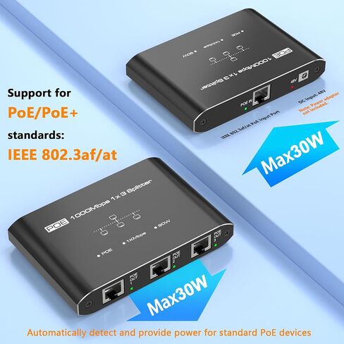 PoE Splitter 1 in 3 Out, Gigabit 3 Port PoE Switch, IEEE 802.3at/af Compliant, 30W per Port Power Over Ethernet Hub for IP Cameras/Access Points/VoIP Phones (328 Ft), Network Hub for Cat5e/6/7/8 Cable in Kuwait