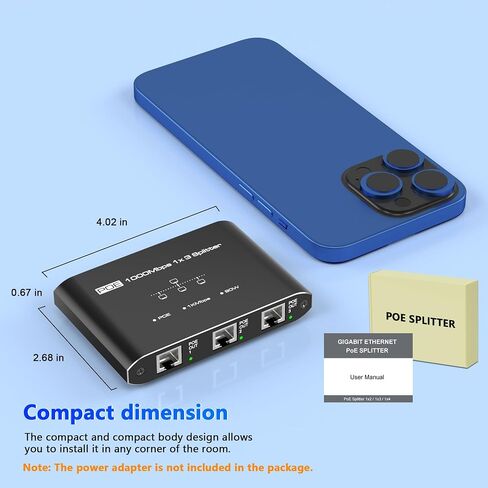 PoE Splitter 1 in 3 Out, Gigabit 3 Port PoE Switch, IEEE 802.3at/af Compliant, 30W per Port Power Over Ethernet Hub for IP Cameras/Access Points/VoIP Phones (328 Ft), Network Hub for Cat5e/6/7/8 Cable in Kuwait