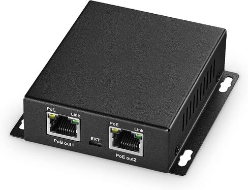 Binardat PoE Extender Passthrough Switch, 1 in 2 Out, IEEE802.3af/at Powered, 10/100Mbps Ethernet, Metal Small Wall Mount, 100M 30W in Kuwait