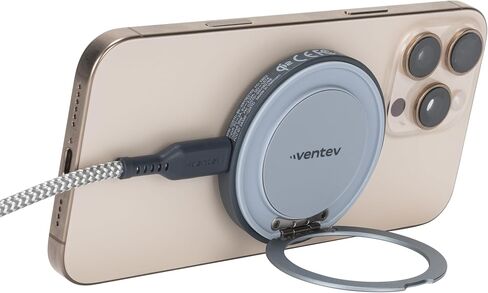 Ventev 15W Qi2 Magnetic Wireless Charging Stand, Ultrafast 360 Rotating Desk Charger Mount, Fast Charge Docking Station with USB C Cable, Compatible with iPhone 15 14 13, MagSafe Devices - Silver in Kuwait