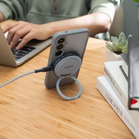 Ventev 15W Qi2 Magnetic Wireless Charging Stand, Ultrafast 360 Rotating Desk Charger Mount, Fast Charge Docking Station with USB C Cable, Compatible with iPhone 15 14 13, MagSafe Devices - Silver in Kuwait