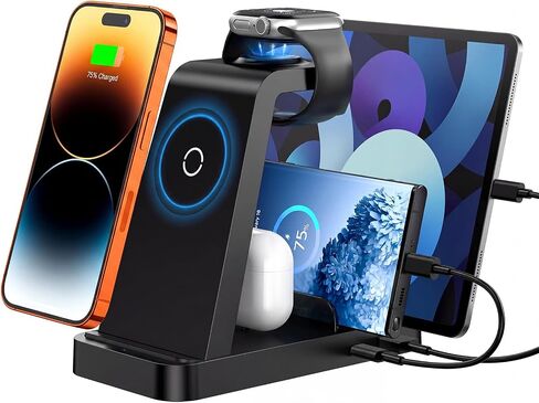 5 in 1 Wireless Charging Station, Magnetic Charging Dock for Phone 17 16e 16 15 14 13 12 Pro Max, Watch Ultra/SE/Series, Pro/4/3/2, with 36W Adapter in Kuwait
