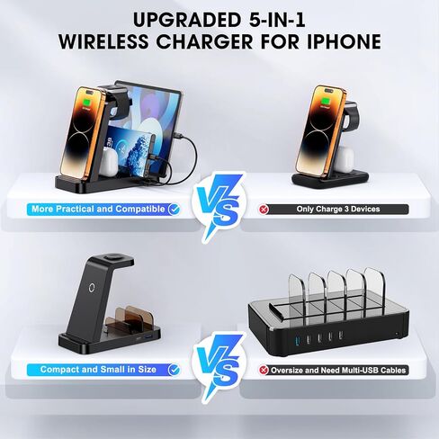 5 in 1 Wireless Charging Station, Magnetic Charging Dock for Phone 17 16e 16 15 14 13 12 Pro Max, Watch Ultra/SE/Series, Pro/4/3/2, with 36W Adapter in Kuwait