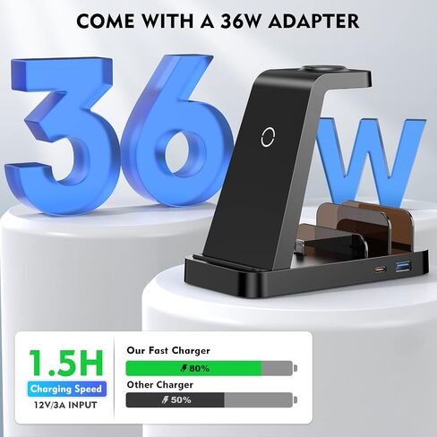 5 in 1 Wireless Charging Station, Magnetic Charging Dock for Phone 17 16e 16 15 14 13 12 Pro Max, Watch Ultra/SE/Series, Pro/4/3/2, with 36W Adapter in Kuwait