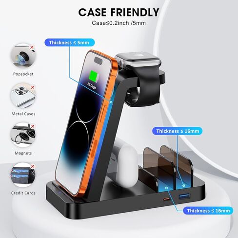 5 in 1 Wireless Charging Station, Magnetic Charging Dock for Phone 17 16e 16 15 14 13 12 Pro Max, Watch Ultra/SE/Series, Pro/4/3/2, with 36W Adapter in Kuwait