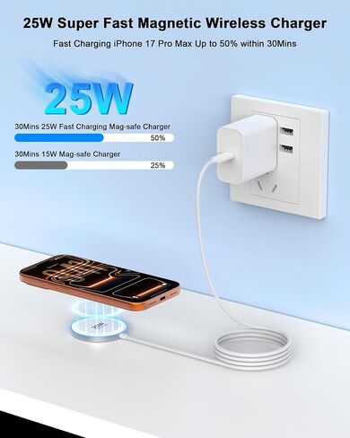 [Apple MFi Certified] 25W Magnetic Wireless Charger Apple Mag Safe Charger in Kuwait
